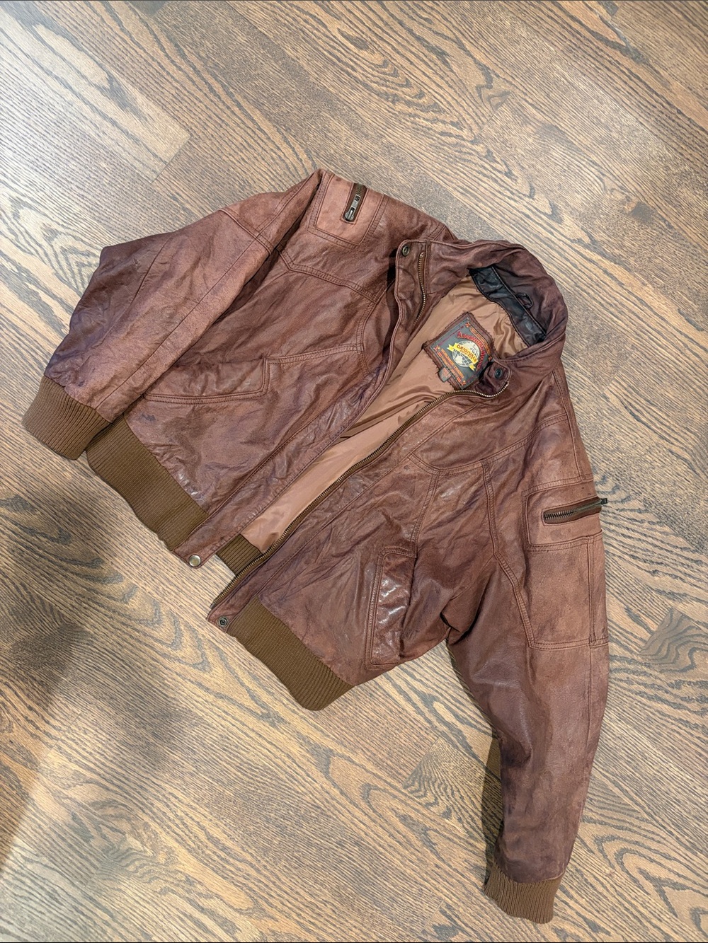 Vintage Brown Leather Bomber Jacket size Small